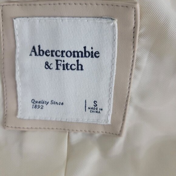 Abercrombie and Fitch Fleece Moto Jacket Women Small Faux Leather Trim Beige - Picture 12 of 13